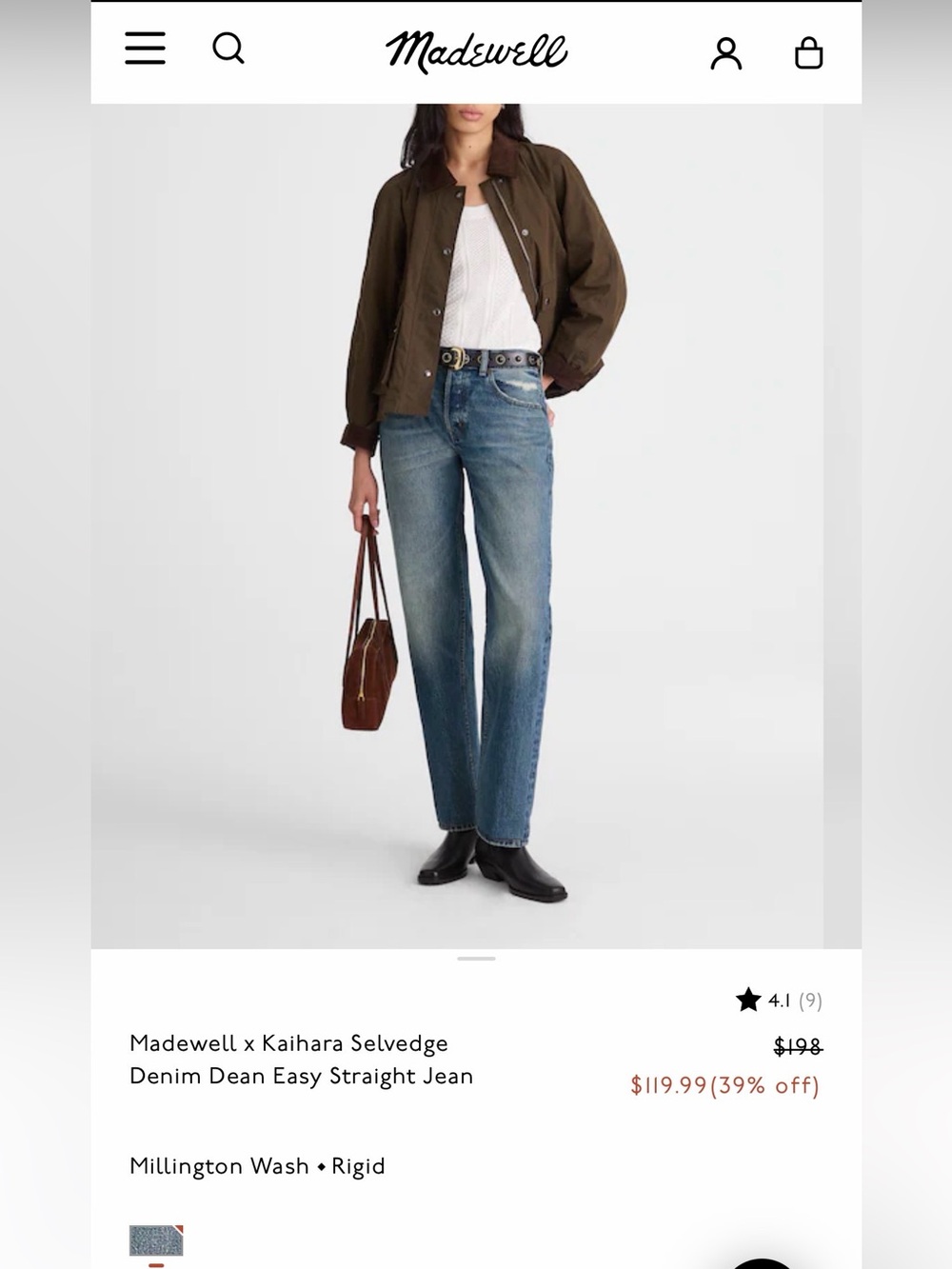 Madewell + Kaihara The Dean Easy Straight-leg Jeans, Size 28